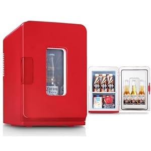 Mini Fridge 15 Liter/21 Cans, Portable AC+DC Power Small Fridge for Bedroom, Car, Office, Thermoelectric Cooler and Warmer Skincare Fridge for Food, Drinks, Cosmetics, Max & ECO Mode