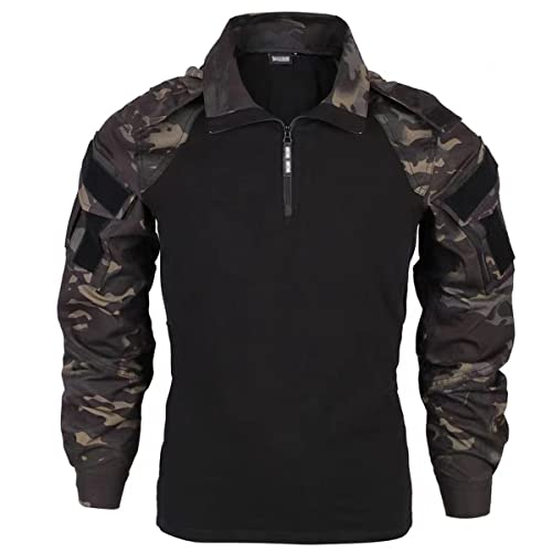 SeeboJK Taktische Obere DüNne Kampfuniform, LangäRmliges Multicam Camo Combat Shirt mit Abnehmbarer Kapuze, für Airsoft-JagdschießEn,Bcp,S Cover