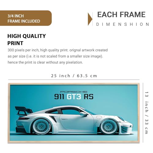 Image of walllane Big Porsche GT3RS 911 Car Framed Posters Gift Items for Boys Room Wall Decoration Bedroom Living Room Office Studio Decor | Car Poster Frame for Wall Decor Set Of 1Size(13 x 25 inch)
