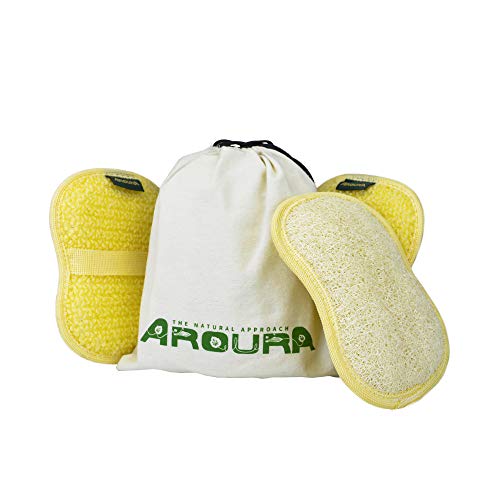 Aroura Exfoliating Egyptian 100% Natural Loofah, Shower Sponge Palm Size Oval, Set of 3 (6x4 inch) Each Luffa Produced and Hand Selected from Egypt, Lofa Sponges For Your Entire Body