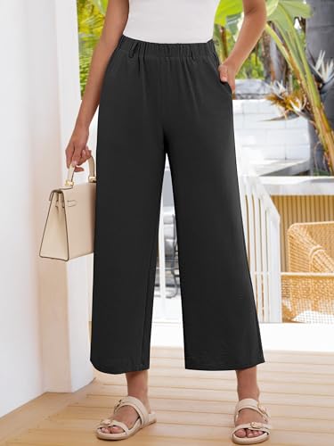 ANRABESS Women's Pants Wide Leg Elastic Waist Casual Cropped Palazzo Pants 2025 Beach Vacation Summer Trousers with Pocket2