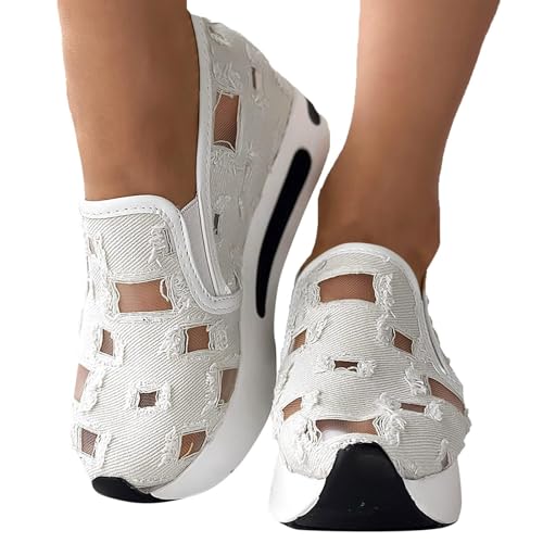 Platform Wedge Sneakers for Women Mesh Floral Embroidery Breathable Walking Shoes Air Comfort Chunky Slip On Arch Support Work Shoes2