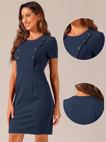 Allegra K Short Sleeve Sheath Dress for Women's Business Casual Bodycon Pencil Dress2