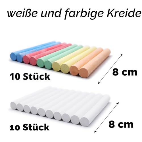Leddy Set mit 24 weißen und farbigen Kreiden für Tafeln, Kreide in 5 Farben + Weiß mit hohem Kontrast, für Schule, Büro, Studium, Handwerk, Zeichnen