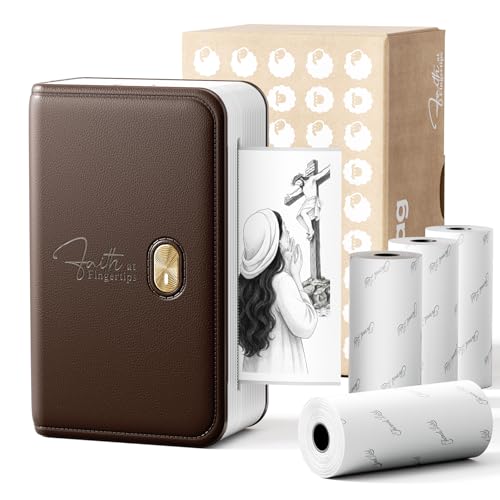 FaithTag Bibel-Aufkleber Mini Tragbare Thermodrucker FP31, Zubehör für Bibelstudien, Bibelgeschenke für Frauen, Männer, Kinder, Christen, kompatibel mit 53-80 mm Thermopapier, inklusive 4 Rollen