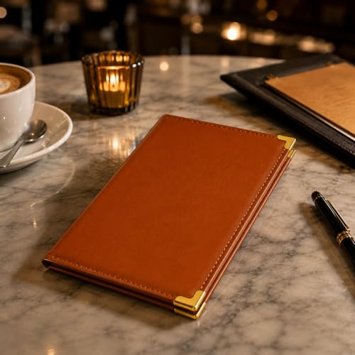 Image of Premium Leather Bill Holder - Set of 6 Receipt Folders for Restaurants, Hotels, Cafes, Bars & Table Service | Professional Check Presenters for Dining Tables (Brown)