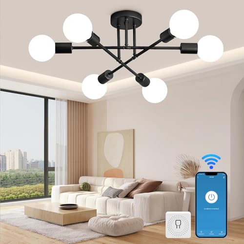 La Mejor Lista de Lámparas de araña comprados en linea. 41 Lámpara de Techo Moderna WiFi, Sputnik Candelabros de 6 Luces, Lámpara de Araña Satelital para Dormitorio, Lámpara Colgante de Techo para Sala de Estar, Comedor, Control por...