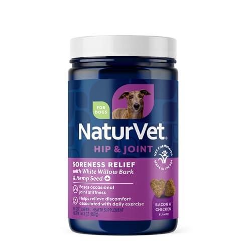 NaturVet Hemp Aches & Discomfort Plus Hemp Seed for Dogs, 60 ct Soft Chews, Made in The USA