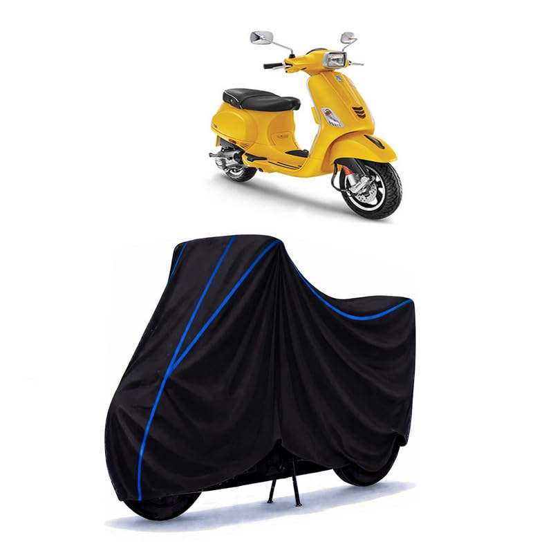 Image of Scooty Cover Water Resistant for Urban Club BS6 | Universal Scooter & Bike Cover | Heavy Duty UV Dust, Rain & Scratch Protection | Elastic Fit All Weather Indoor Outdoor | Black with Blue Piping