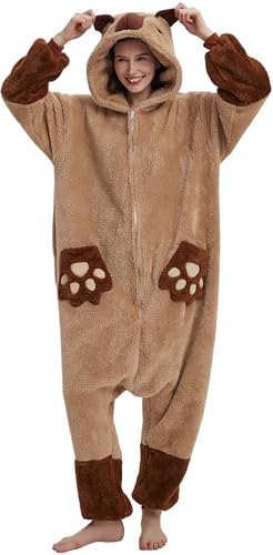WILDROOMS Unisex Adult Animal Onesie Pajamas Cosplay Halloween Costume Christmas One-Piece Sleepwear Brown-XL