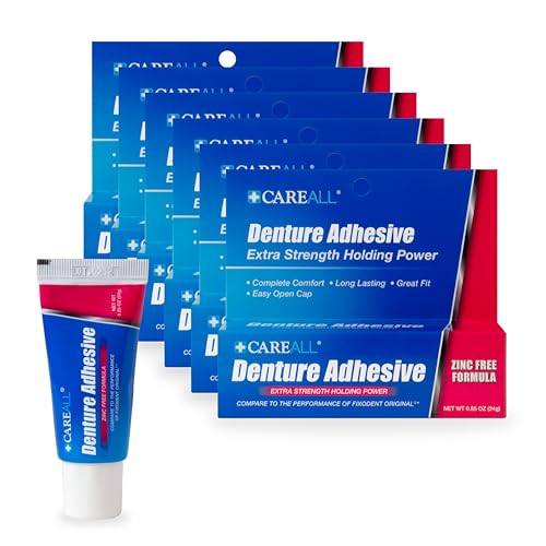 CareAll Denture Adhesive 0.85 oz. (Pack of 6), Zinc Free Formulation, Original Maximum Hold, Contains Natural Ingredients. Travel Size Bulk Value Pack