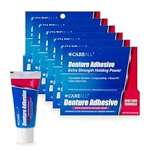 CareAll Denture Adhesive 0.85 oz. Pack of 6, Zinc Free Formulation, Original Maximum Hold, Contains Natural Ingredients. Travel Size Bulk Value Pack