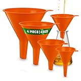 KarZone Oil Funnel Set (Orange, 4-Pack) – Plastic Funnels for Automotive Use – Funnels for Kitchen Use Filling Bottles and containers – Funnel for Water Bottles, Gas, Car Oil, Lubricants and Fluids