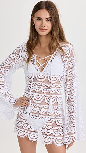 PQ Swim Women's Noah Water Lily Tunic Cover-Up - Scalloped Hem, Lace Up Front Tie2