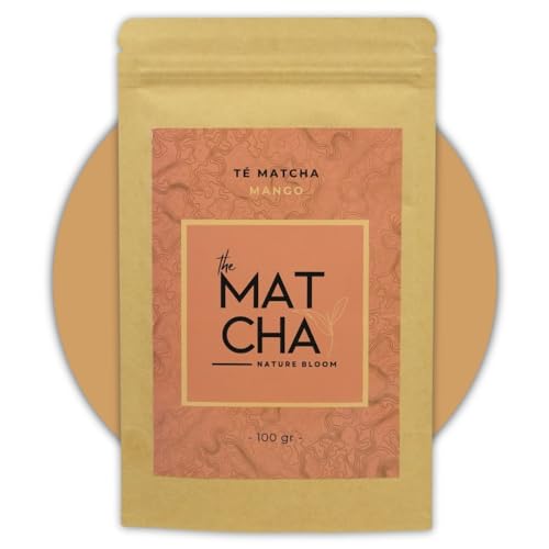 Té Matcha Sabor Mango [Premium] - 100% Natural, sin Azúcar | Té Verde en Polvo Matcha | Energía, Concentración, Antioxidante (100g)
