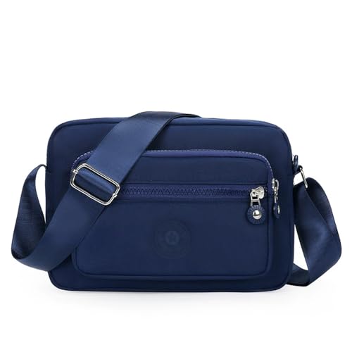 Bolsa de ombro feminina de nylon com vários zíperes, mochila multicamadas, bolsa de lona de grande capacidade, adequada para viagens, Cor - 01