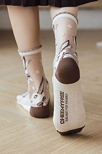 Yomutiur Womens Sheer Socks, Summer Transparent Thin Mesh Lace Elastic Jacquard Crystal Glass Silk Sheer Socks3