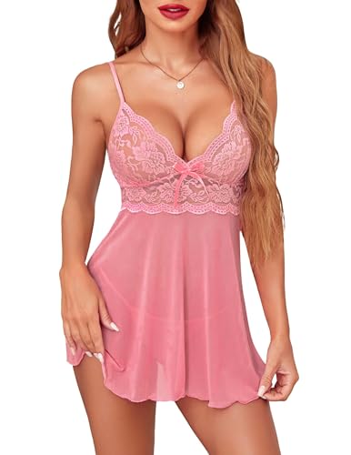 Image of Avidlove Women Lingerie Lace Babydoll Strap Chemise Halter Teddy V Neck Sleepwear