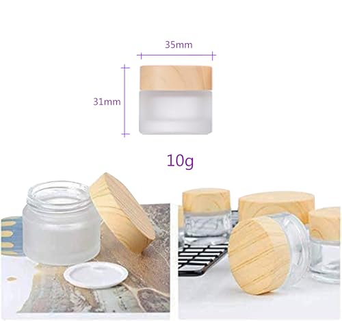 10 Pack 10 Grams/10 ML Empty Jars Round Frosted Glass Cosmetic Cream Jar Bottle with Wood Grain Lid Cosmetic Containers Refillable Glass Face Cream Box Pot for Makeup Lip Balms Eyeshadow2