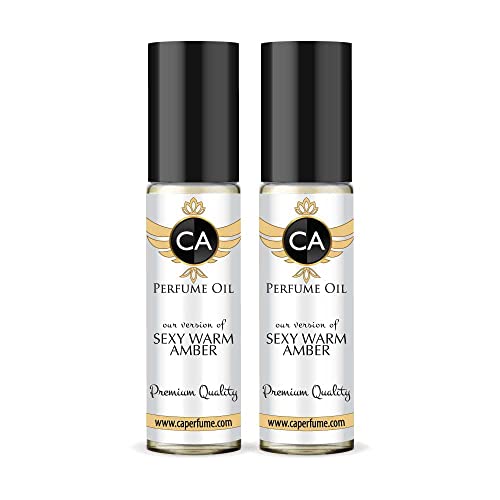 CA Perfume Impression of Sexy Warm Amber For Women Replica Fragrance Body Oil Dupes Alcohol-Free Essential Aromatherapy Sample Travel Size Concentrated Long Lasting Roll-On 0.3 Fl Oz-X2