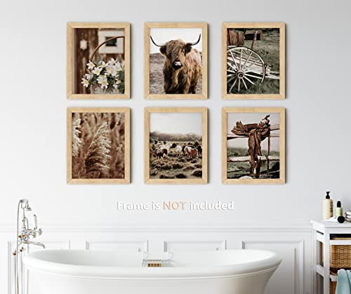 VICBOU Vintage Cute Cow Wall Art Cow Horse Decor Farmhouse Wall Decor Rustic Nature Western Boho Neutral Country Art Print Painting for Home Office Bedroom Bathroom Living Room, 8x10 6Pcs, Unframed