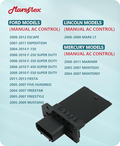 Image of Marsflex Blower Motor Resistor 973-444 2008 2009 2010 2011 2012 for Ford F150 Expedition Fiesta Freestyle Mustang, for Lincoln & Mercury, Blower Resistor 3F2Z18591AA YH1715 for Manual AC Control