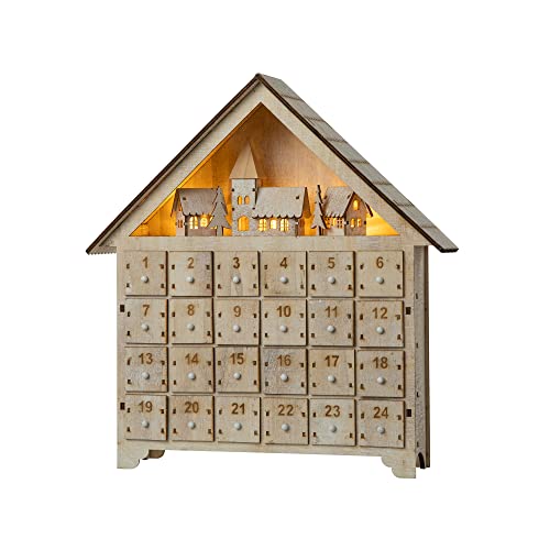 Glitzhome 15.75''H Wooden Countdown To Christmas Advent Calendar With 24 Storage Drawer, Tabletop Xmas Decoration With Led Light Home Decor #TOP5