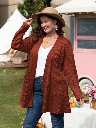 Image of BELAROI Womens Plus Size Cardigan Long Sleeves Fall Sweaters with Pockets Lightweight Jacket Open Front (1X-5X)