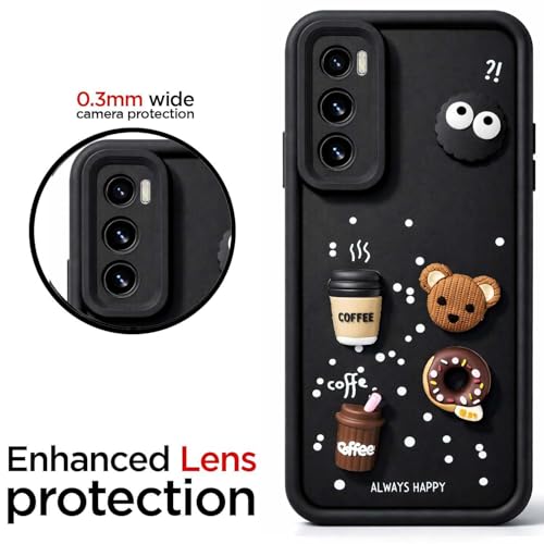 Image of Bintage Case Cute Fun Taddy| 3D Ball Bear| Donut| Coffee Rubber Case Camera Protection Back Cover Compatible for Vivo V20 SE - Black