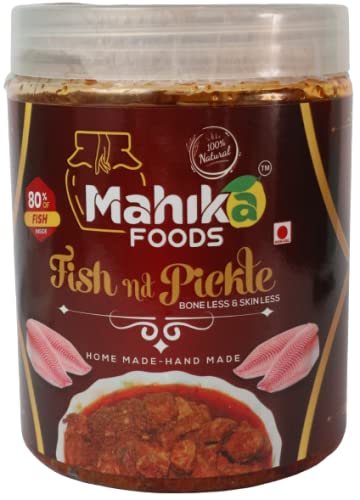 Image of MAHIKA FOODS Home made Apollo Fish Pickle 750 Gram Authentic Andhra Style Hot & Spicy Fish Pickle Traditional Machli Ka Achar with no Added preservatives