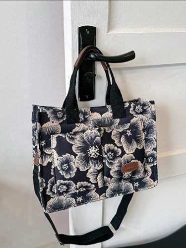 Image of Cherry Tote Bag for Women Canvas Patched Purse Cute Shoulder Bag Multi-Pocket Satchel Handbag for work travel