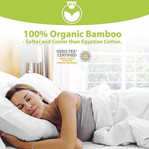 Bampure Bamboo Sheets Queen Size - 100% Organic Bamboo - 4Pc Set - Superior Soft & Cooling Sheets - Up To 16’’ Deep Pocket - Luxury Series - 1 Flat Sheet,1 Fitted Sheet,2 Pillowcases (Queen White) #TOP1