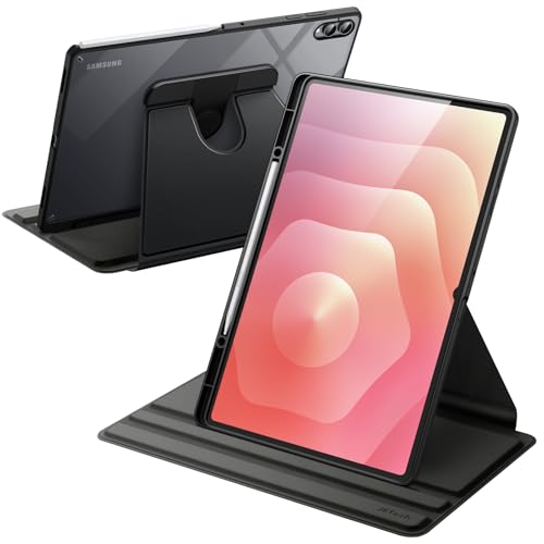 JETech Funda Giratoria para Samsung Galaxy Tab S11 Ultra con Porta para S Pen, Carcasa Protectora Soporte Rotación de 360 Grados Respaldo Claro, Auto Estela/Sueño (Negro)