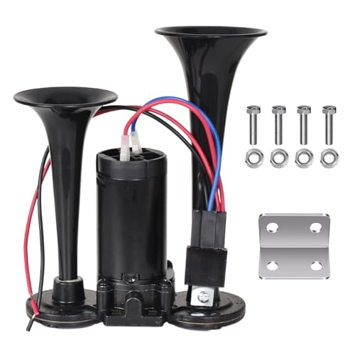 Colexy Buzina de ar de 12 V, buzina de carro com som super forte 150 DB duplo trompete, buzina universal com compressor para carros, camiões, motocicletas, barcos, comboios, Vaneta e muito mais