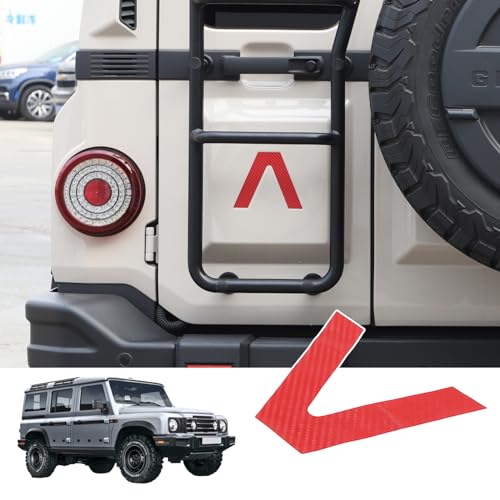 Image of Car Trunk Door Inverted Letter A Sticker Compatible with Ineos Grenadier 2020-2024 Trunk Door Decorative Stickers Tailgate Side V-Shaped Stickers Accessories (Red Carbon Fiber Texture)