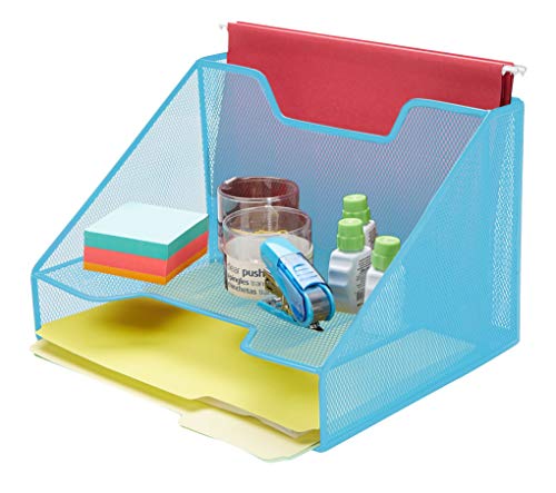 Mind Reader MESHBOX3-BLU 3 Section Mesh File Organizer, Document Letter Tray for Folders, Mail, Stationary, Desk Accessories, Blue