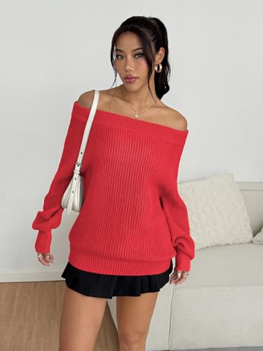 Image of ZAFUL Sweaters for Women Off Shoulder Knit Sweater with Long Sleeve Loose Pullover Jumper Tops