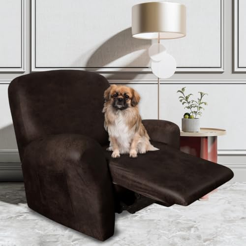 Image of ANARACHON Leather Like Recliner Chair Covers Heavy Duty, 4 Pieces Recliner Cover for Recliner Chair, Leather Cover for Recliner slipcovers Washable for Pets (02Coffee)