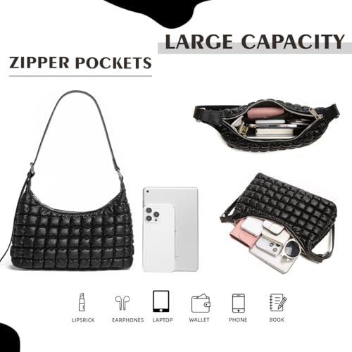 Quilted Crossbody Bags for Women Leather Vegan Pleated Plaid Purse Shoulder Bags Lightweight Puffer Bag Satchel Handbag4