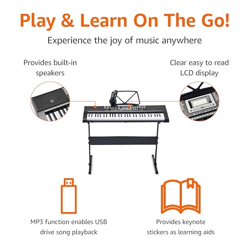 Image of Amazon Basics Portable Electric Keyboard Piano with 61 Full Size Keys, Built-in Speakers, Songs for Learning, Digital Piano, Black