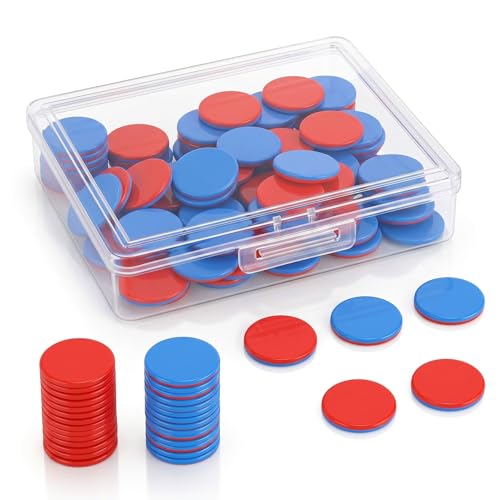 100 Stück Wendeplättchen Rot Blau Plastik Rechenhilfe Grundschule Rechenhilfe Für Kinder Plastikchips Für Lernspiele Mit Aufbewahrungsbox Rot-Blaue Zählchips Für Kinder-Rechenaufgaben