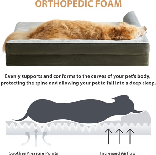 Image of Gorgeous Dog Beds Memory Foam Large Bed Waterproof Layer for Labrador, Bulldog, Retriever, Poodle, Large Breed Dog Bed Dark Grey (Dark Grey, 47x29x4) XXL