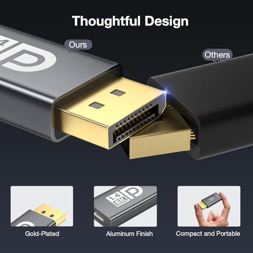 XAOSUN USB C auf DisplayPort 1.4 Adapter, 8K@60Hz Bidirektionaler DisplayPort auf USB C, 4K@144Hz/4K120Hz Thunderbolt 3/4 auf DP Konverter Kompatibel mit MacBook,iPad Pro,HP/Dell/Lenovo,PC-Desktop