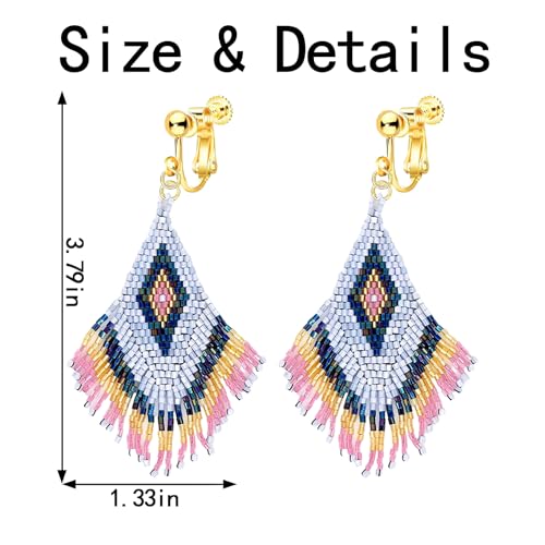 Aretes colgantes largos con borlas y cuentas para mujer miniatura 4