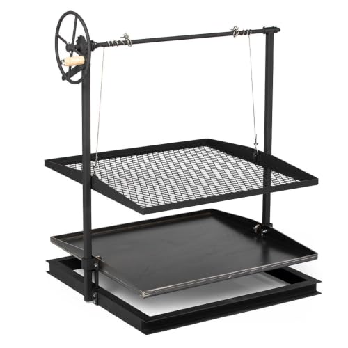 Ash & Ember Adjustable Campfire Asado Grate & Griddle, Open Flame Grill