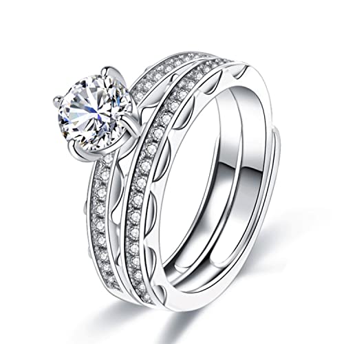 Bellitia Jewelry Anillos Banda de Boda Compromiso Promesa de Plata Esterlina 925 Chapado Platino, Anillo Apilable Ajustable con Circonita Cúbica para Mujeres