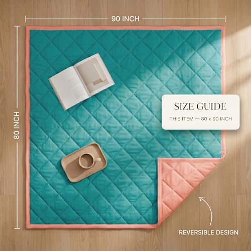 Image of VAS COLLECTIONS Double Bed Microfiber Comforter 80x90 Inch | Reversible AC Comforter | Soft Quilted Lightweight Blanket | 180 GSM All Season Comforter | Vibrante Colour Collection, Lagoon Blue