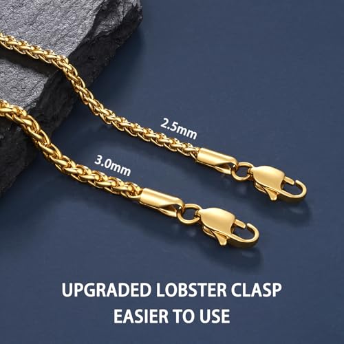 Jewlpire Italian Silver Wheat Chain/14k Gold Chain Necklace for Men, 2.5mm 3mm Chains for Men, Stainless Steel Necklace Chains for Men and Women, Mens Chain Necklace 16 18 20 22 24 26 Inch3