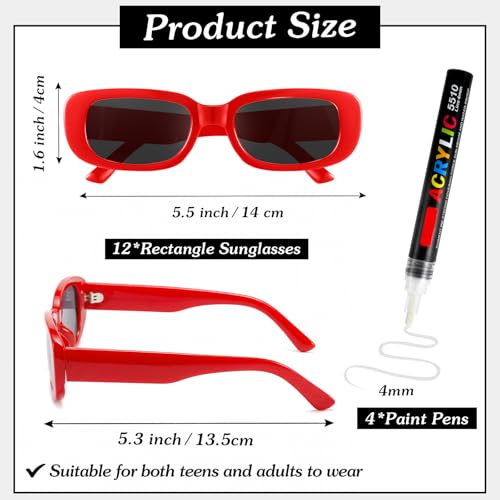 Image of Flutesan Personalized Rectangle Sunglasses with Marker Pens for Adult DIY Custom Birthday Wedding