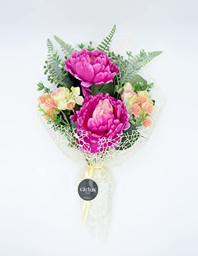 Genérico Ramo de Flores Artificiales para Cementerio con Peonías y Hortensias, 1 Unidad, Pequeño, Peonía y Hortensia, Tradicional, Ramo de Flores para Cementerio